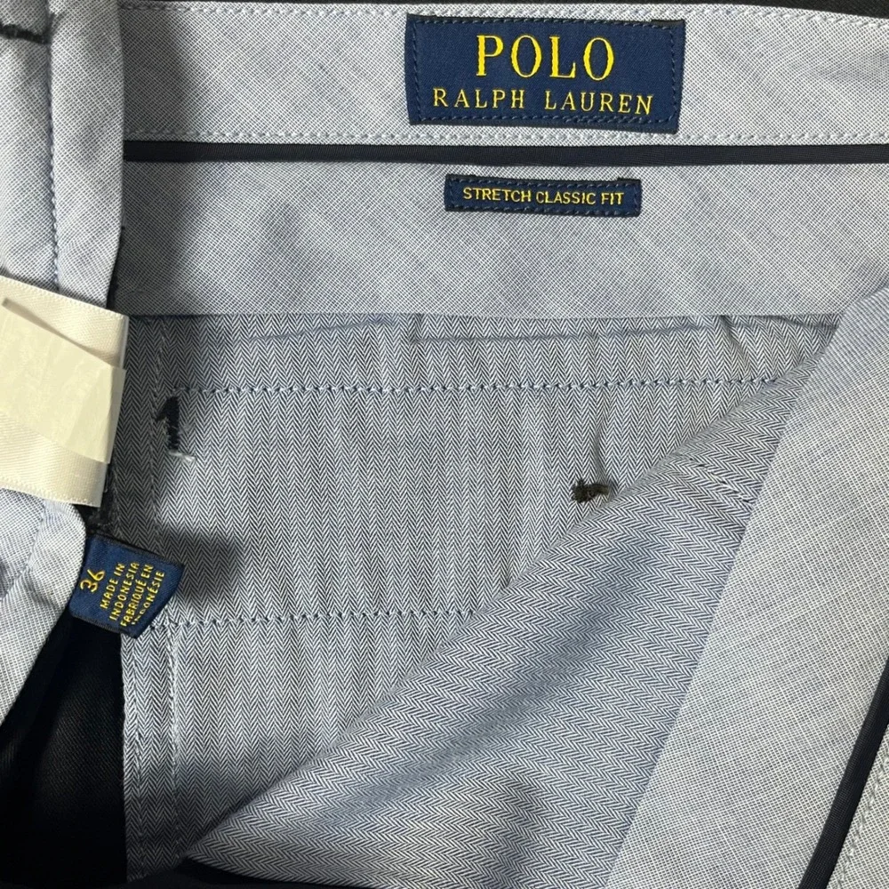 Polo Ralph Lauren Chino Shorts Mens 36 Navy Blue Stretch Classic Fit Flat Front